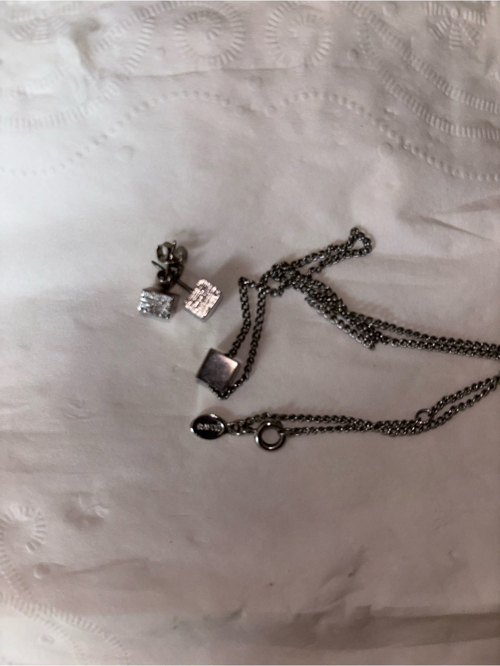 Avon Silver-Tone Square Pendant Necklace and Earrings Set